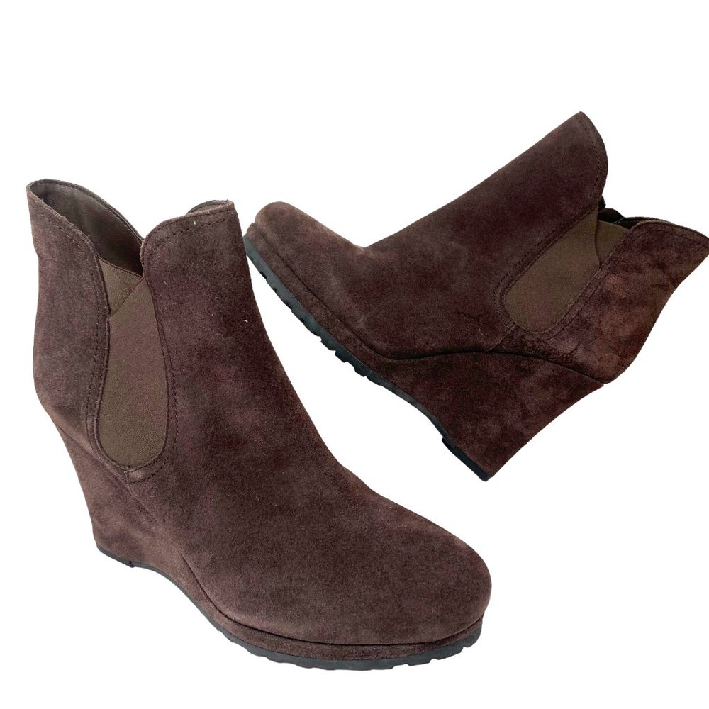 VANELI Jara Chocolate Suede High Wedge Zip Booties
